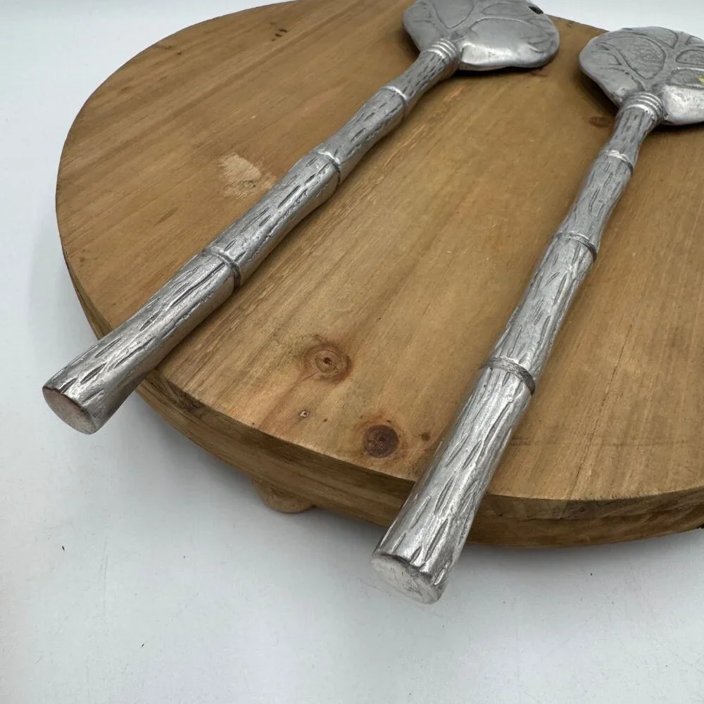 Garden Lettuce Cabbage Leaf Salad Tongs Serving Spoons Sand Cast Alloy Metalware